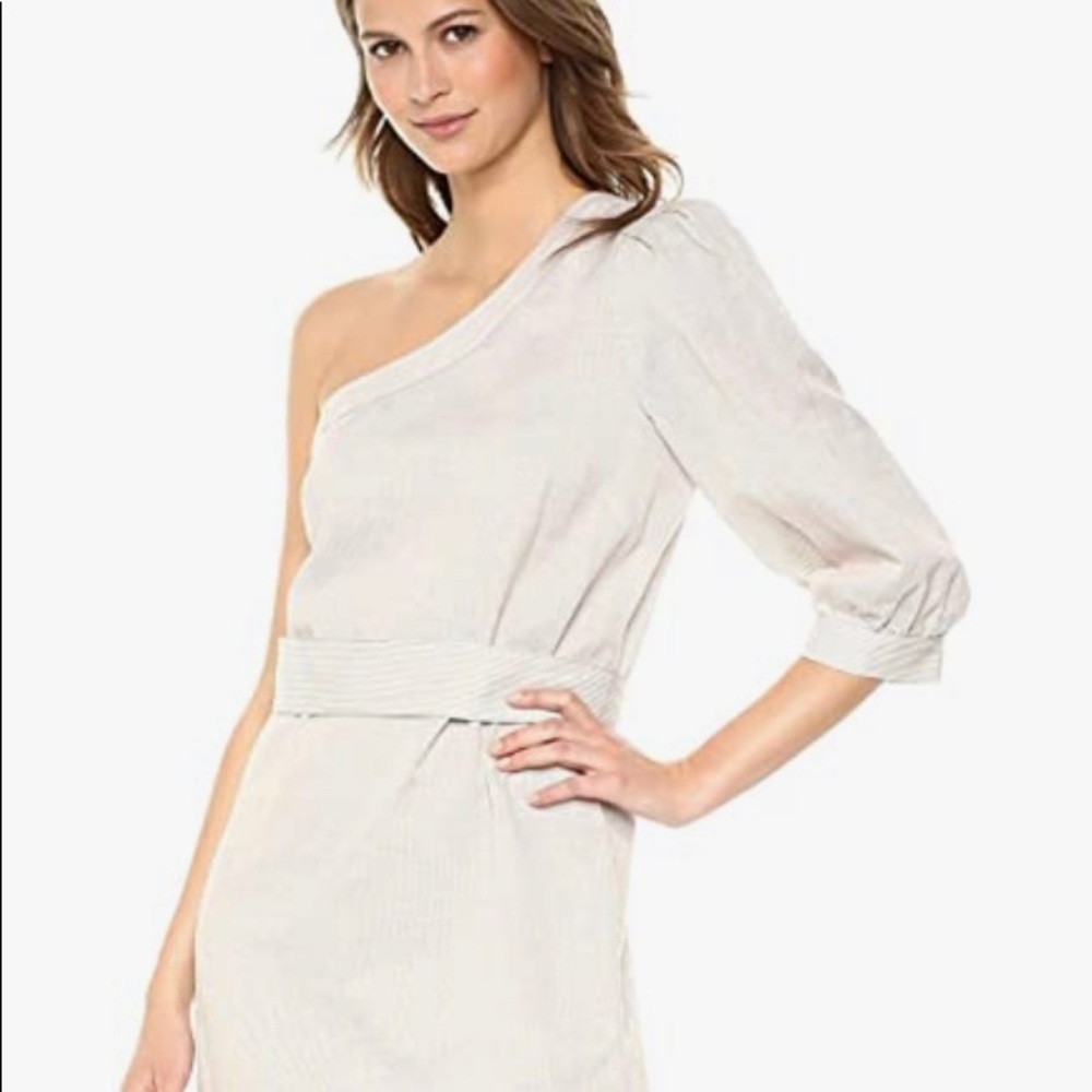 BCBGMAXAZRIA One Shoulder Striped Linen Dress
